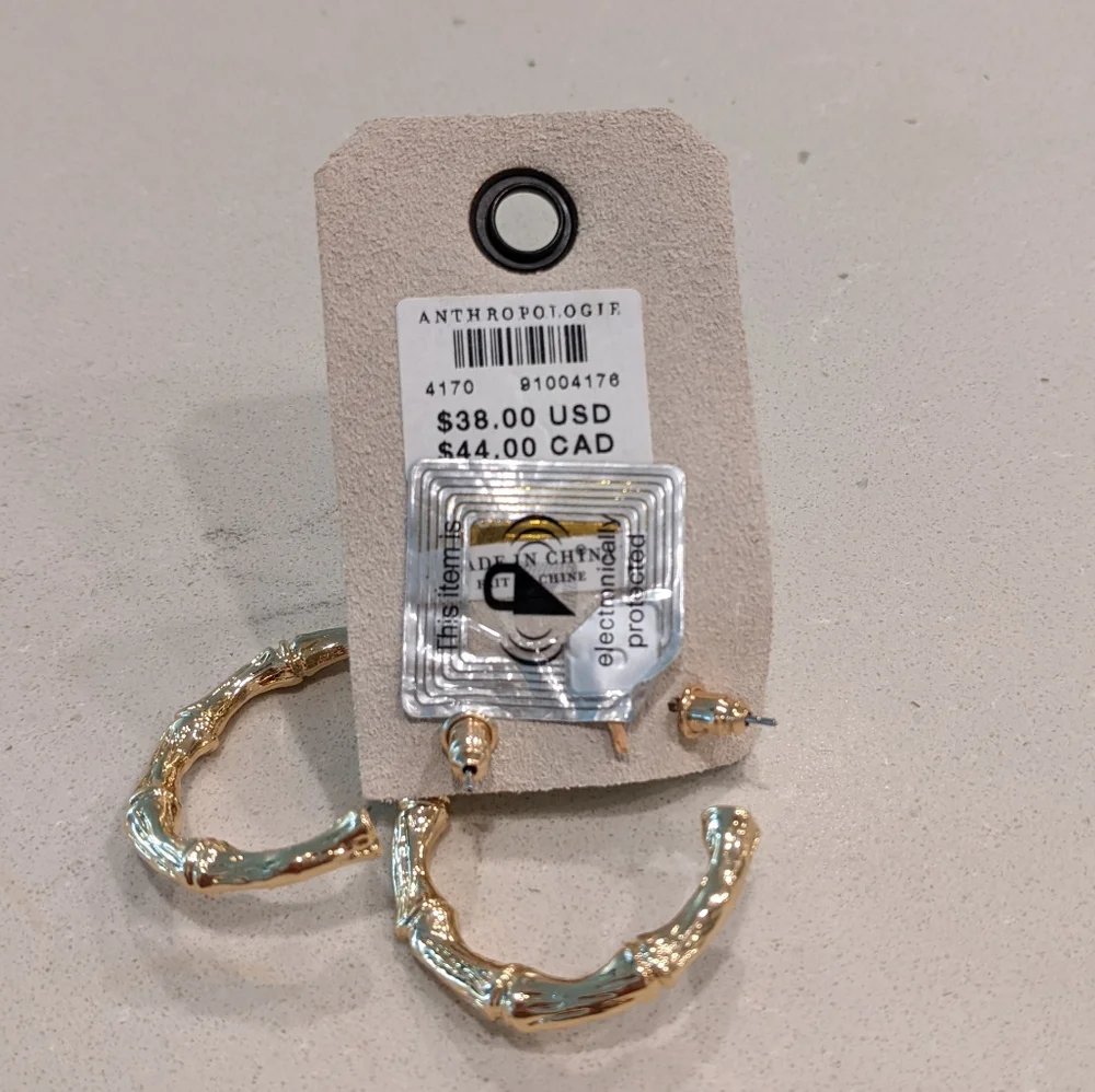 Anthropologie Gold Textured Hoop Earrings - Picture 2 of 2